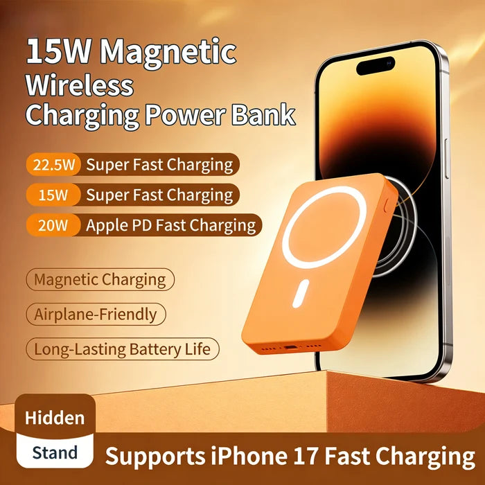 Power Bank Magnetic Wireless Charger - Slim Portable Battery, 2 Cables, Fast Charging Back to School 2026