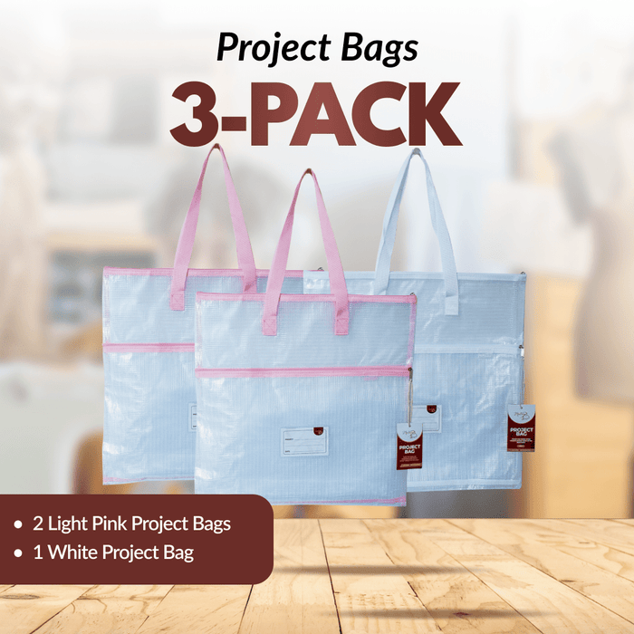 Project Bags - 3 Pack - Two Light Pink with White - MadamSew