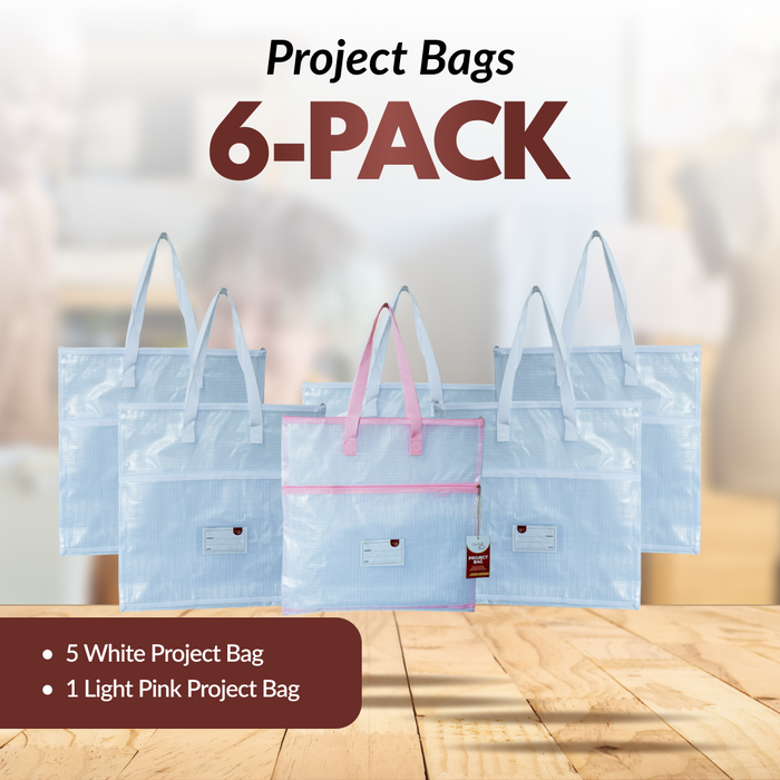 Project Bags - 6 Pack - 5 White + 1 Light Pink Bags