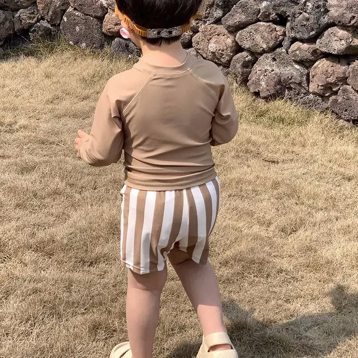 Quick-dry baby boys' swimwear set - long-sleeve top and shorts, polyester, for swimming