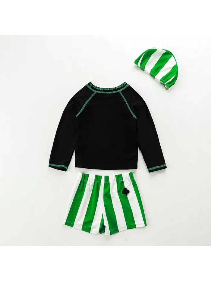 Quick-dry baby boys' swimwear set - long-sleeve top and shorts, polyester, for swimming