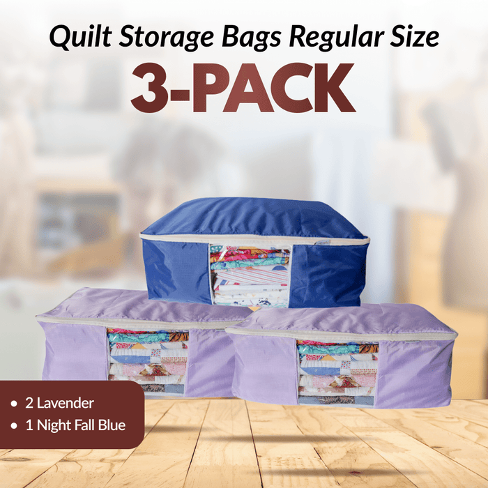 Quilt Storage Bags - 3 Pack - Regular Size (Lavender & Blue) - MadamSew