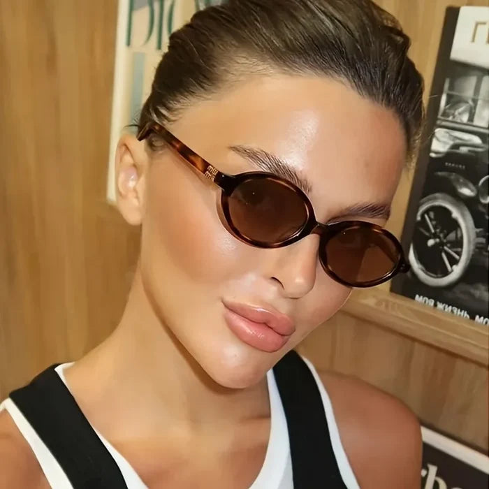 Retro unisex small oval sunglasses – mirror lens, resin frame, casual beach & daily accessory