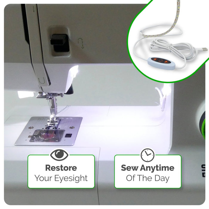 Light strip on a sewing machine with text