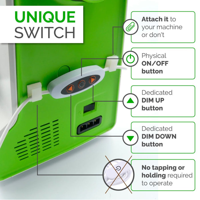 The switch attached to a sewing machine to  switch the light strip on and off.