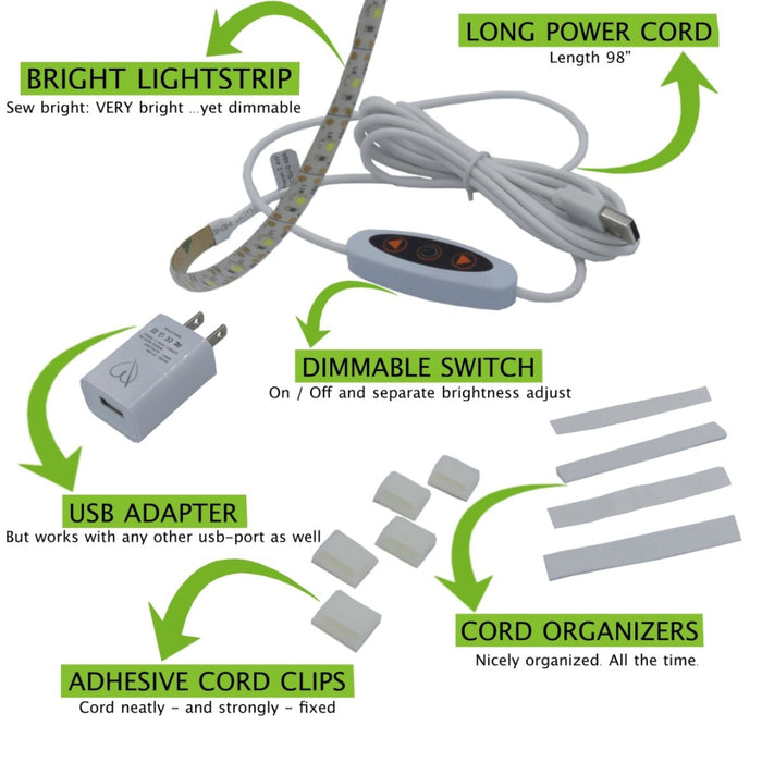 Different parts of the Sewing Machine Light Strip by MadamSew