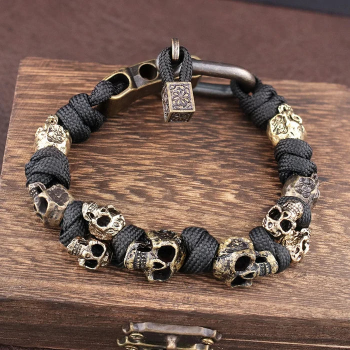 Skull Paracord Bracelet Gothic Wristband Halloween 2026 Gift Idea Adjustable Braided Jewelry