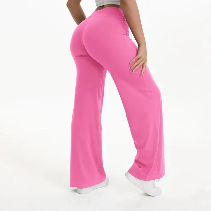 Soft and flattering women's yoga pants - mid-waist straight leg, nylon/elastane blend, for gym and Pilates