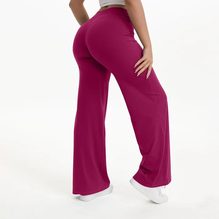Soft and flattering women's yoga pants - mid-waist straight leg, nylon/elastane blend, for gym and Pilates