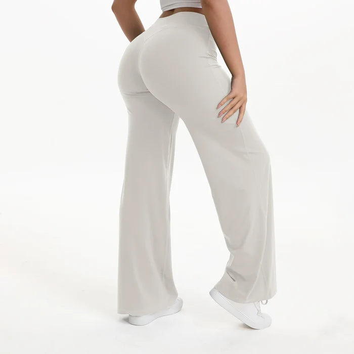Soft and flattering women's yoga pants - mid-waist straight leg, nylon/elastane blend, for gym and Pilates