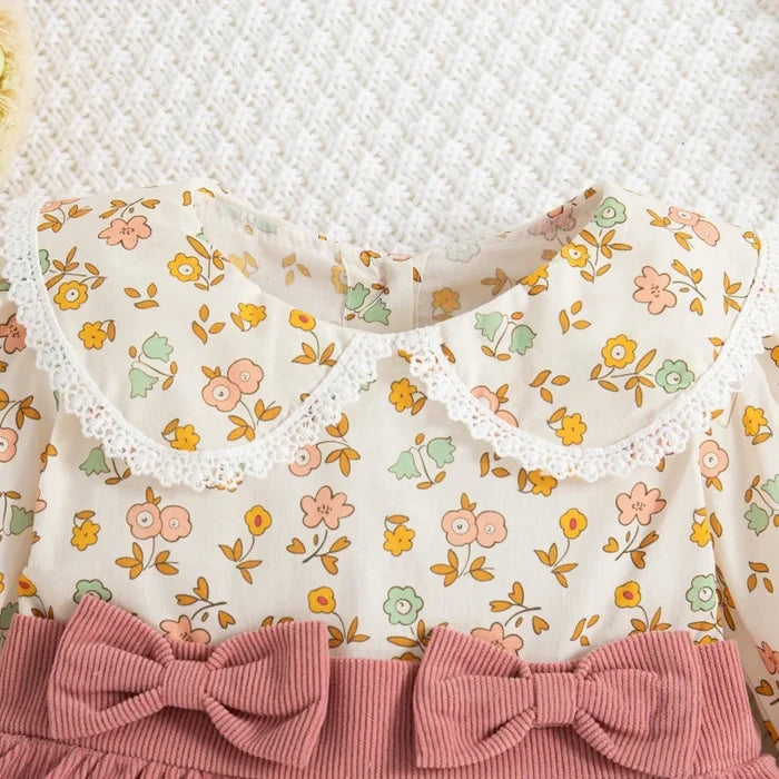 Soft baby girl dress - floral long sleeve, polyester, for classic spring and autumn wear