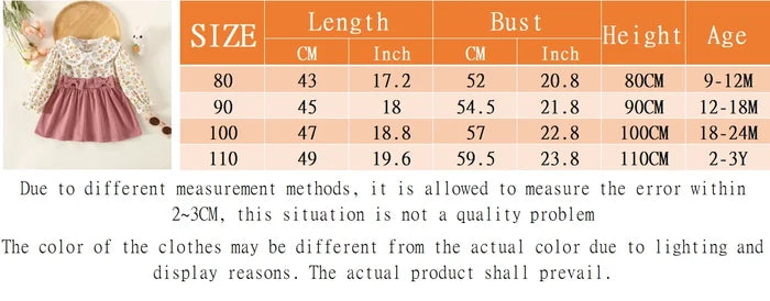 Soft baby girl dress - floral long sleeve, polyester, for classic spring and autumn wear