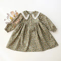 Soft classic girls' dress – floral long-sleeve knee-length, cotton, for special occasions