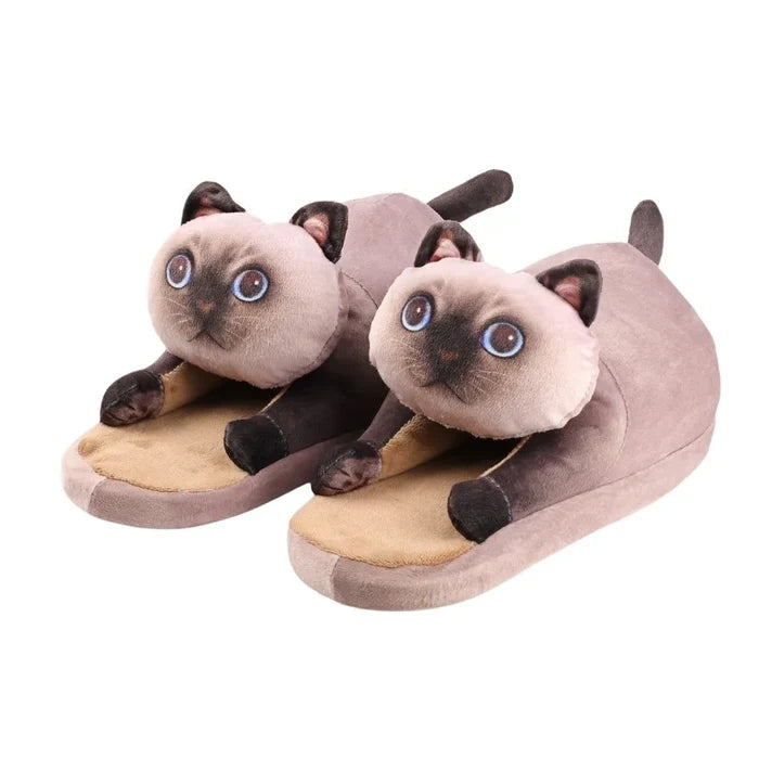Soft cozy women's cat-face plush slippers - cat-face design, plush upper, EVA sole, indoor wear for winter