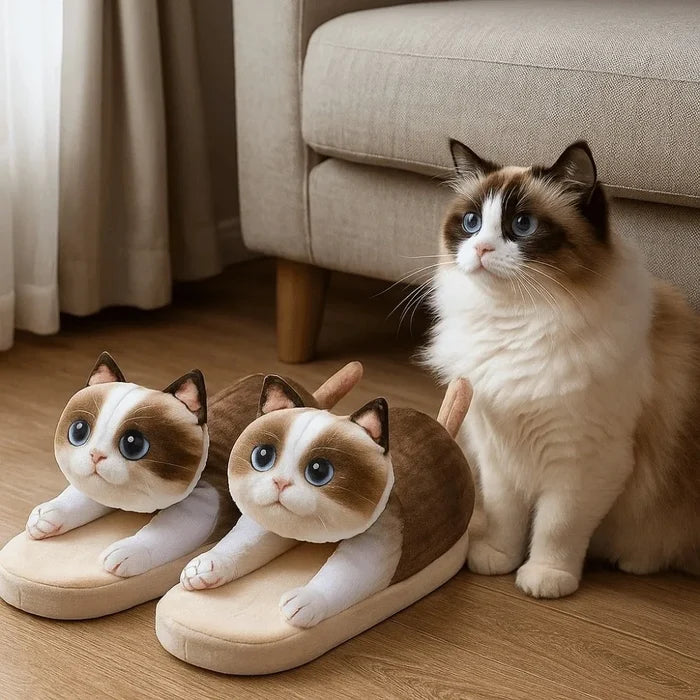 Soft cozy women's cat-face plush slippers - cat-face design, plush upper, EVA sole, indoor wear for winter