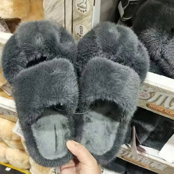 Soft cozy women's slippers - cat-paw design, long-pile plush faux fur, indoor use