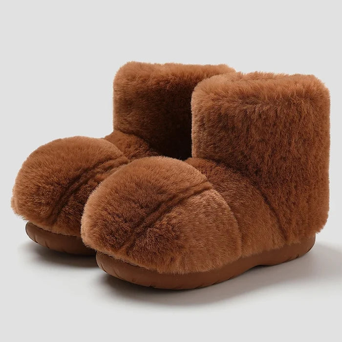 Soft cozy women's slippers - cat-paw design, long-pile plush faux fur, indoor use