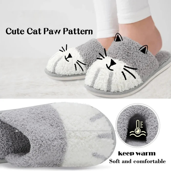 Soft, cozy women's slippers - cat paw design, memory foam insole, indoor winter lounging