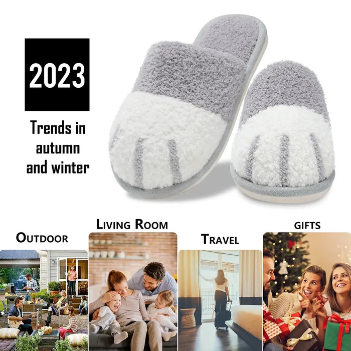 Soft, cozy women's slippers - cat paw design, memory foam insole, indoor winter lounging