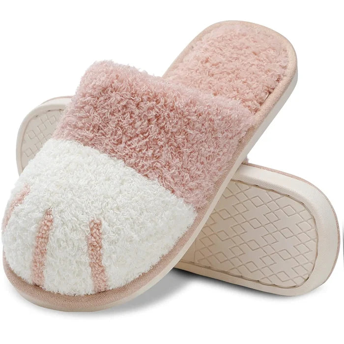 Soft, cozy women's slippers - cat paw design, memory foam insole, indoor winter lounging