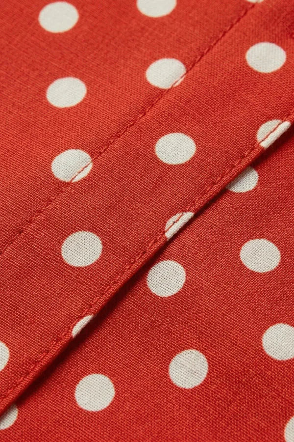 Soft, flowy women's dress – a-line wrap dress, polka-dot print, knee-length, waist-tie, polyester, for occasions