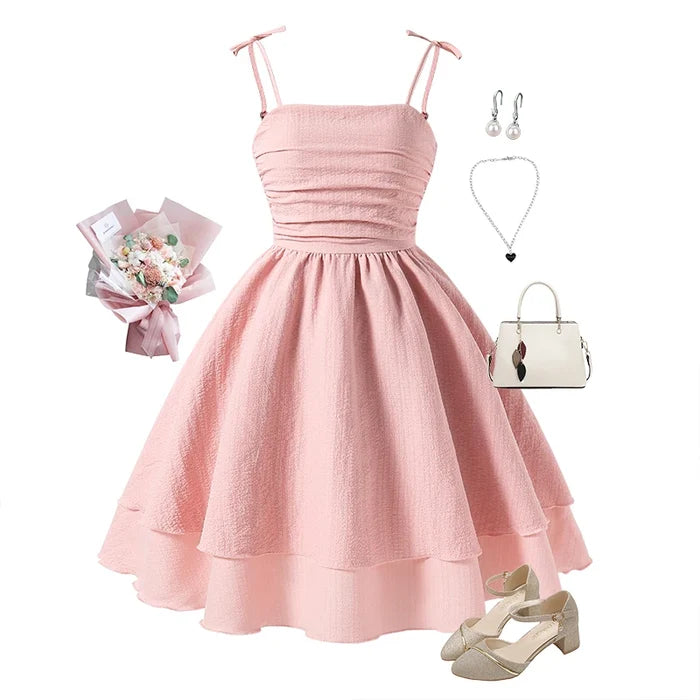 Soft Girls' Princess Dress - Tiered Sling Dress, Flattering, Polyester, For Birthday Party