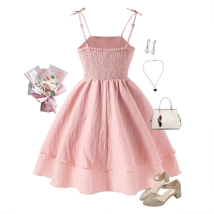 Soft Girls' Princess Dress - Tiered Sling Dress, Flattering, Polyester, For Birthday Party