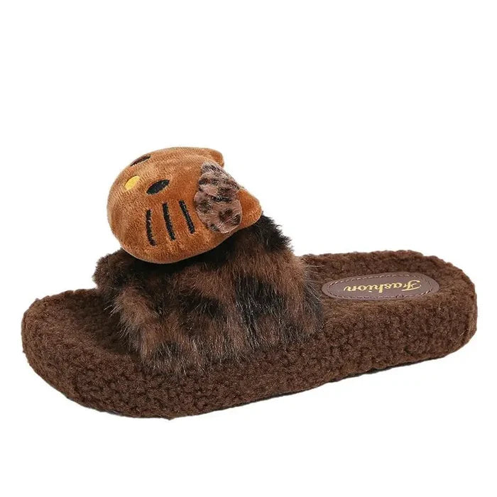 Soft girls' slippers - cozy leopard-print plush fur, polyester, indoor wear, gift