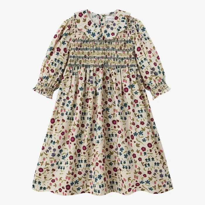 Soft Girls' Smocking Dress – Floral Print, Cotton, For Family Matching Outfits, Summer Events