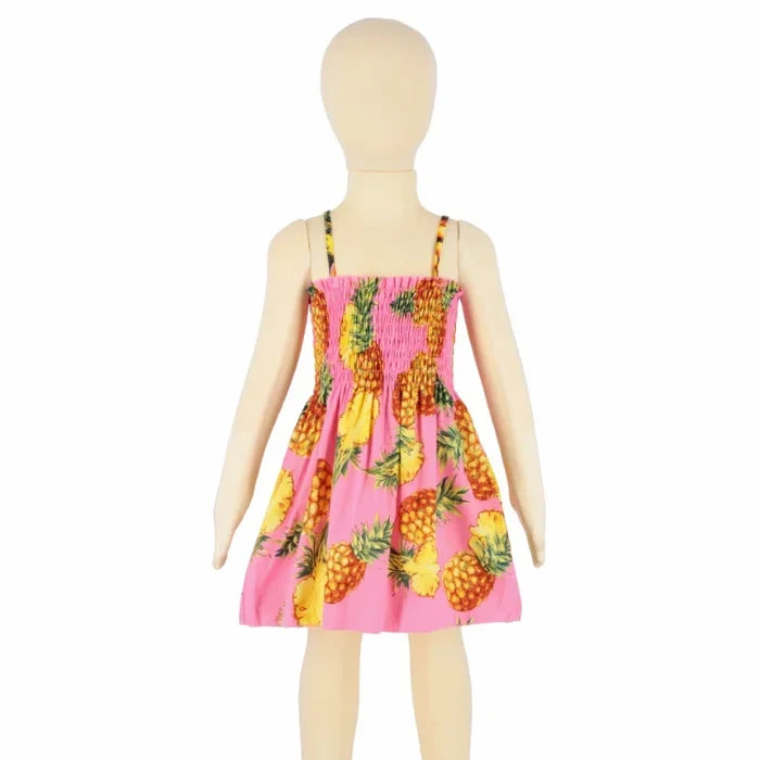 Soft girls' sundress - smocked bodice, daisy print, polyester, for casual summer outings