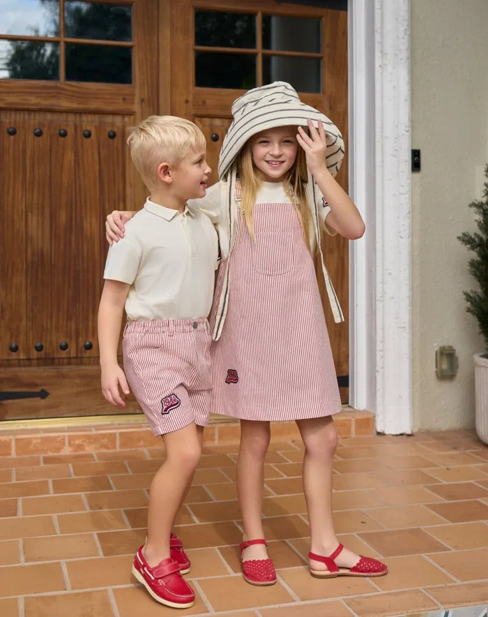 Soft Unisex Kids' Clothing - Patchwork Pinstripe Summer Outfit, Cotton-Polyester, Casual Family Wear