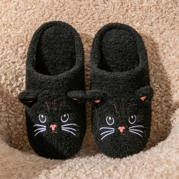Soft women's cat-face plush slippers – cozy, comfortable indoor wear, non-slip sole for home warmth