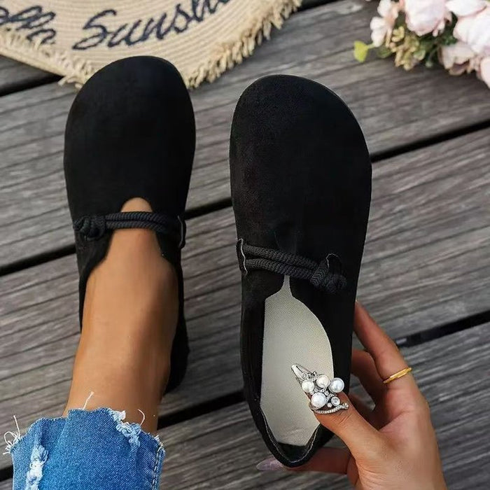 Soft Women's Shoes - Round-Toe Flat Lace-Up, Suede, Versatile Daily Use With Cushioned Lining