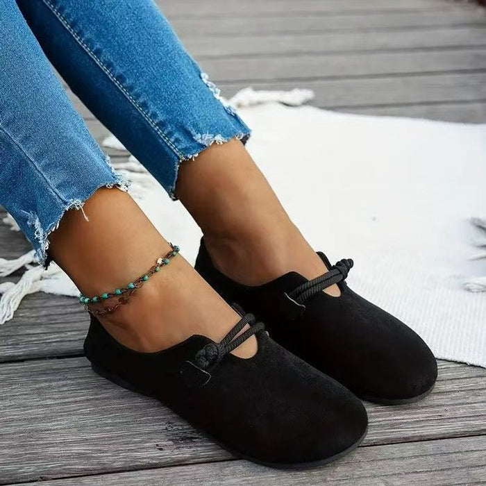 Soft Women's Shoes - Round-Toe Flat Lace-Up, Suede, Versatile Daily Use With Cushioned Lining