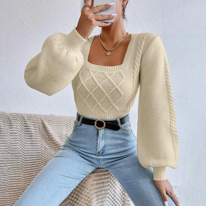 Soft Women's Square Collar Sweater - Cropped Knit Layering