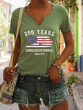 Soft Women's V-Neck T-Shirt - Short Sleeve, Patriotic Semiquincentennial Flag Print, Casual Top
