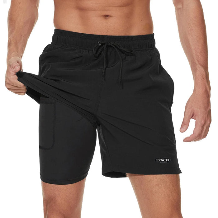 Sporty Men's Swim Trunks with Fast-Drying Fabric and Zip Pockets for Active Lifestyle, Available in M-3XL-2