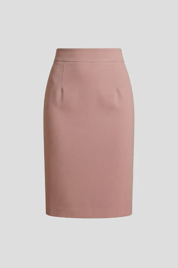 Stretchy women's pencil skirt - flattering high-waist, polyester, for office wear