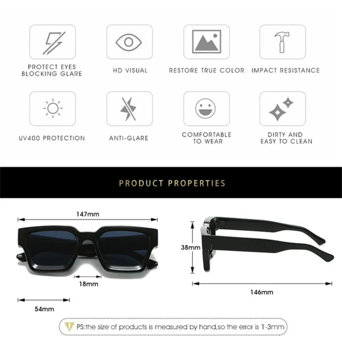 Sunglasses Square Frame Retro Unisex Shades Fall 2026 Trend UV400 Protection Gift