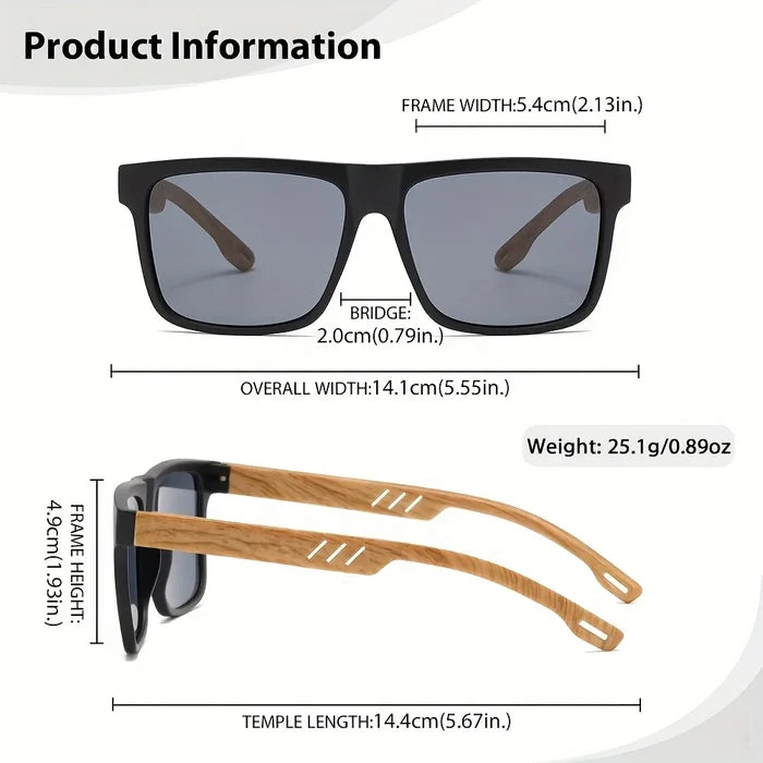 Sunglasses Square Frame Unisex Outdoor Eyewear UV400 Protection Summer 2026 Trend Wood Grain Hinges