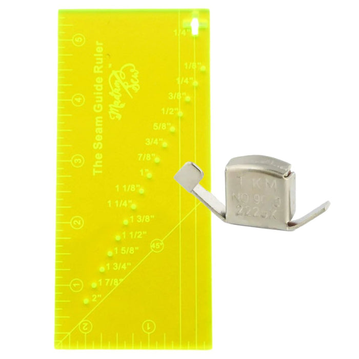 Yellow Seam Guide Ruler + Magnetic Seam Guide from Madam Sew on a white background