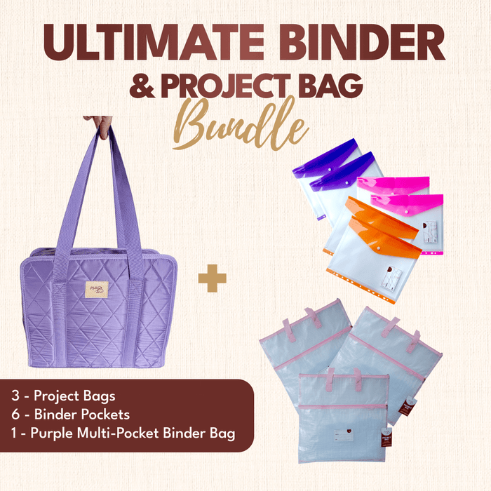 Ultimate Binder & Project Bag Bundle - Purple with Light Pink - MadamSew