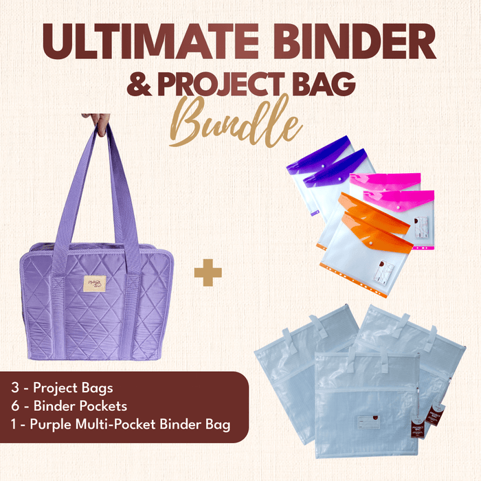 Ultimate Binder & Project Bag Bundle - Purple with White - MadamSew