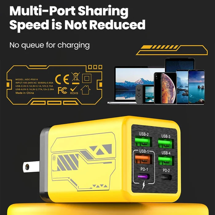 USB C Charger 6-Port Fast Charge, 4 USB A 2 Type-C PD3.0, EU UK US Plug, Back to School 2026