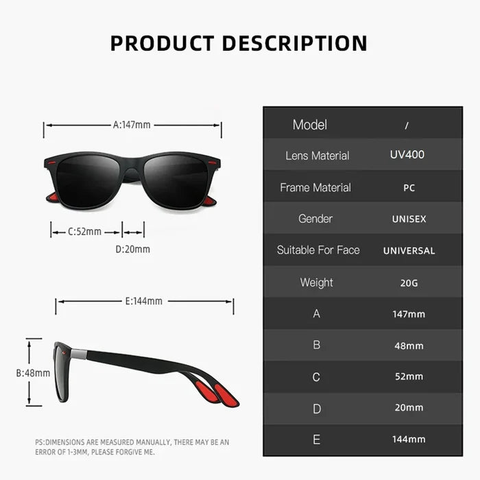 Vintage Square Sunglasses UV400 For Men Women Driving Fishing Eyewear