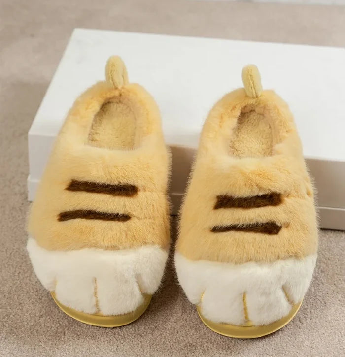 Warm cozy unisex slippers - cat-paw plush design, plush faux fur, indoor winter wear