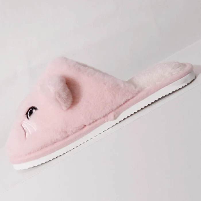 Warm Cozy Women’s Slippers - Cat-face Plush Design, Short Plush Lining, Indoor Use