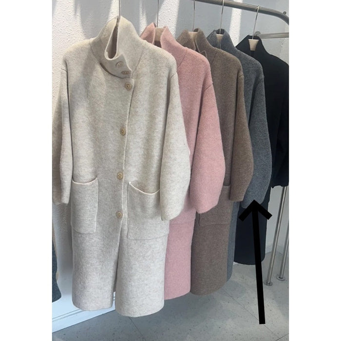 Warm Cozy Womens Wool Midlength Overcoat - Turtleneck Knit