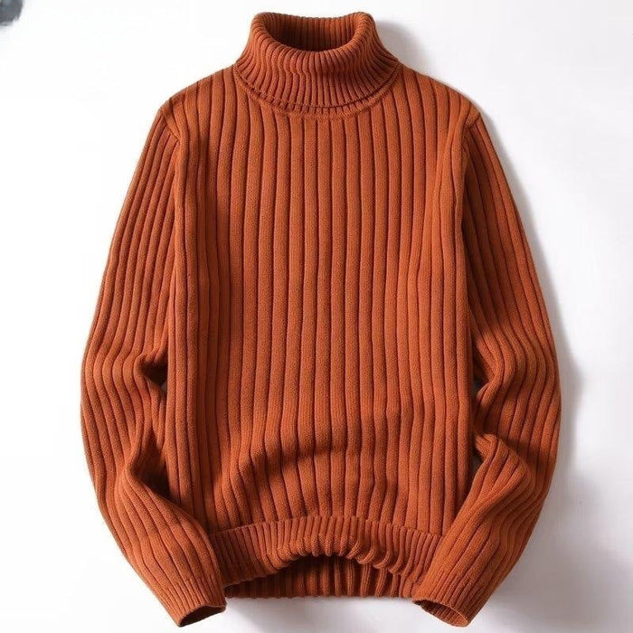 Warm Men Turtleneck Sweater - Ribbed Knit, For Winter