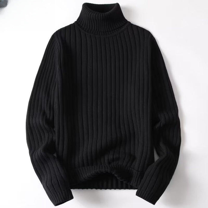 Warm Men Turtleneck Sweater - Ribbed Knit, For Winter